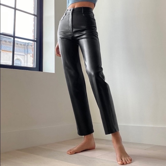 Aritzia Pants - Aritzia Wilfred Melina Super High Rise Pant Vegan Leather Straight Leg Black 0